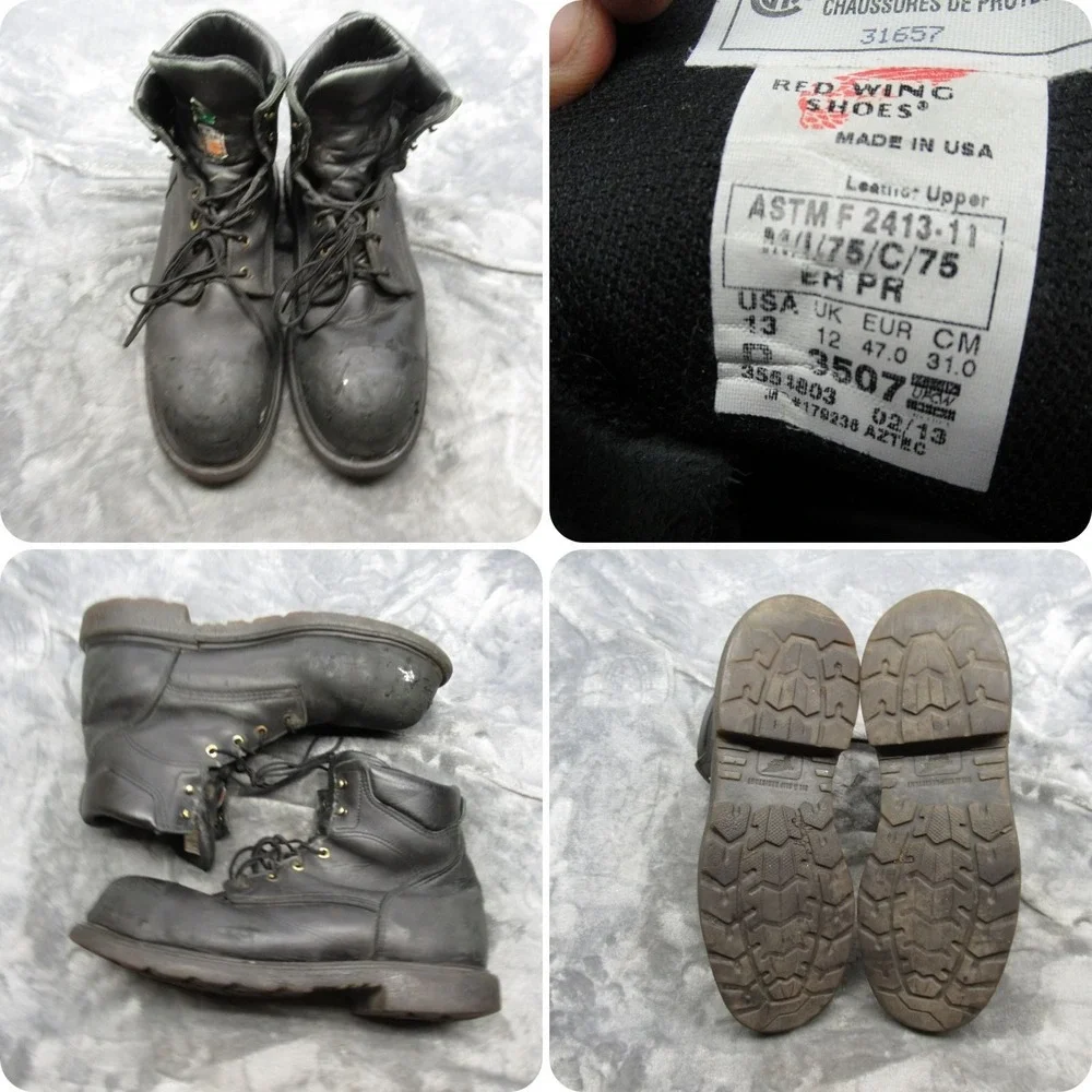 Red Wing Work Boots Mens 13 D Black Leather‎ Safety Steel Toe Lace-Up USA Made